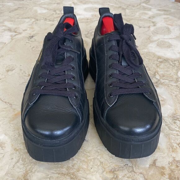PUMA Mayze Classic Black Leather Platform Sneakers - Picture 3 of 14